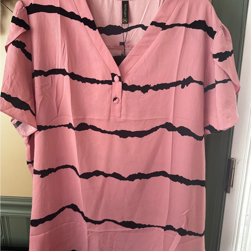 Pink and Black Striped Blouse